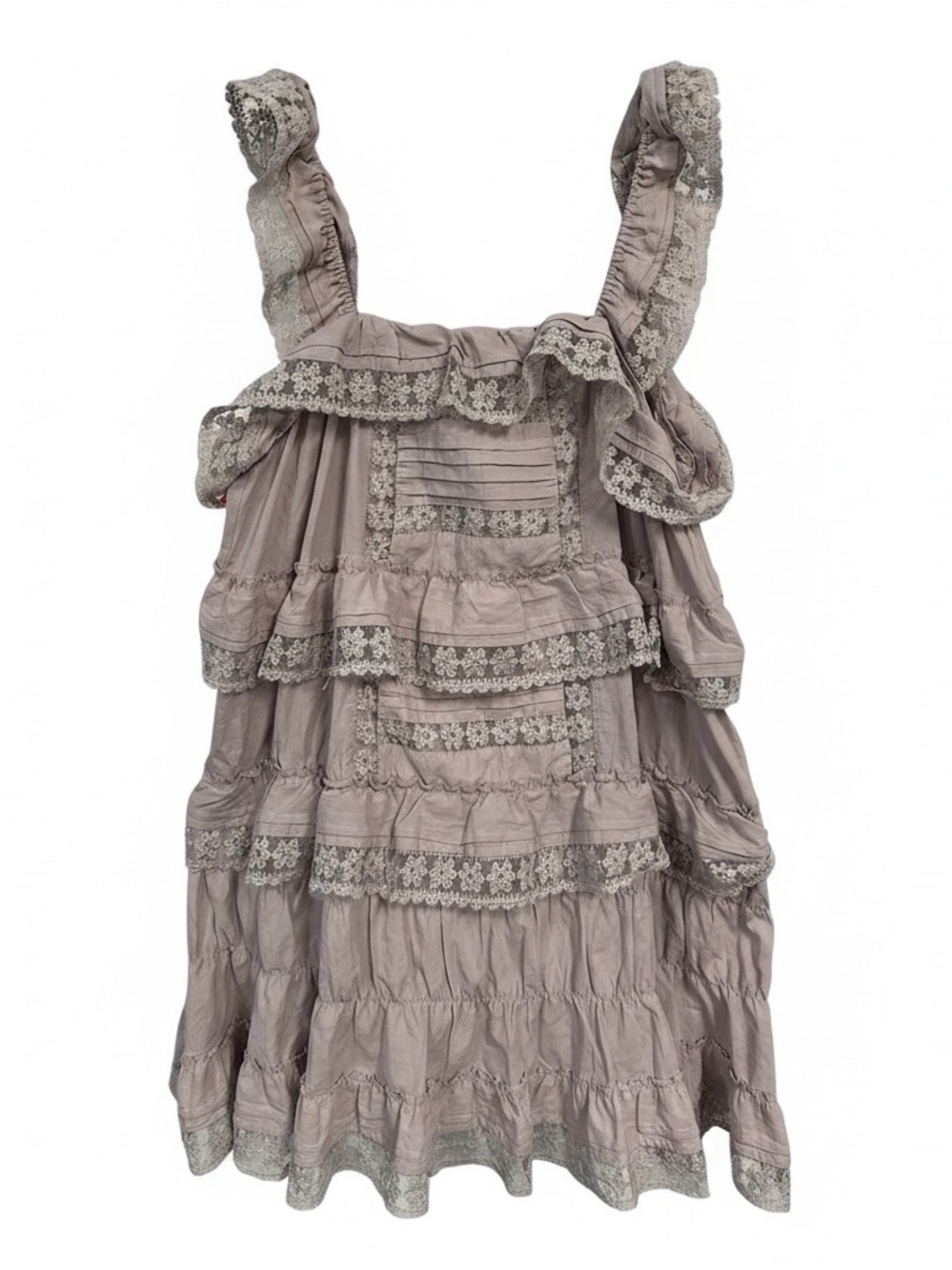Lace-Trim Ruffled Mini Dress - Beige